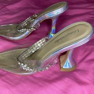 Lemonade Iridescent Heels with Rhinestone Detail